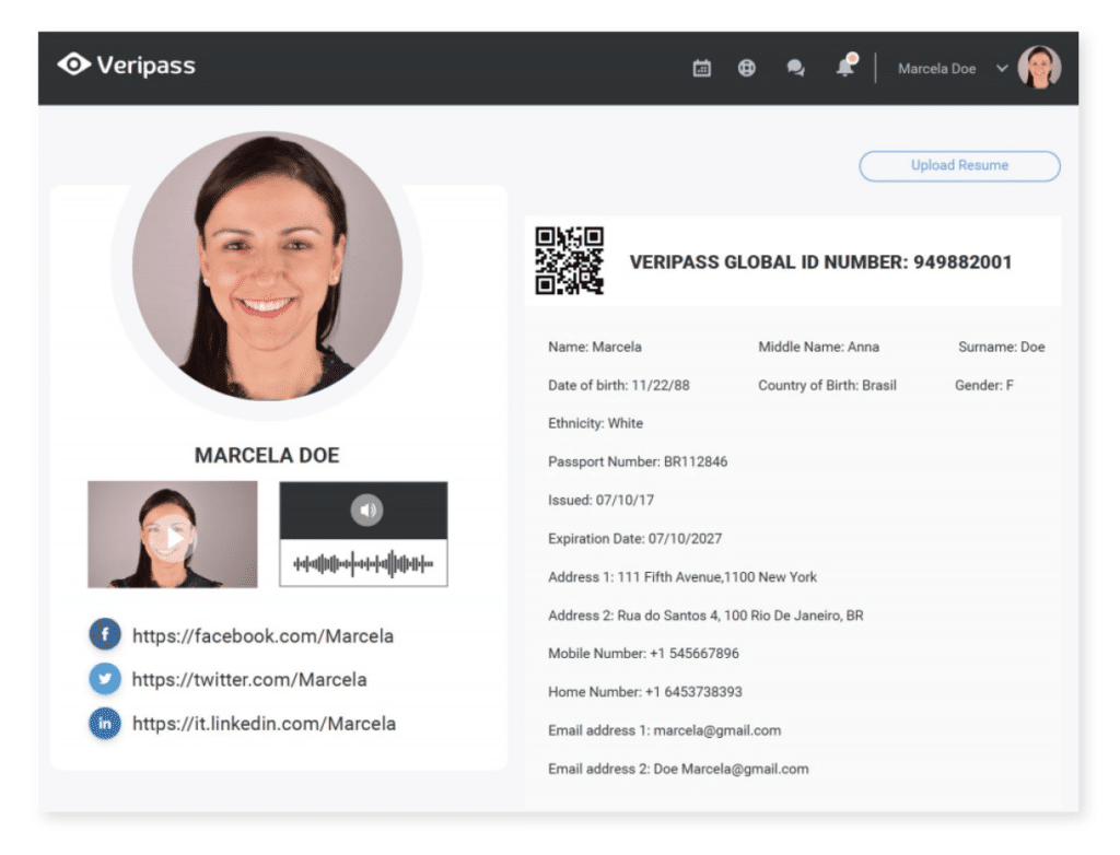 Veripass by Verificient offers Face, ID & Knuckle) and includes ID verification